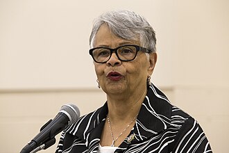 Watson Coleman speaking in 2017 to the New Jersey National Guard