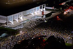 Demonstrators gather in front of the Palácio do Planalto, the presidential palace, to protest against Lula's appointment as Chief of Staff of the Presidency, 16 March 2016