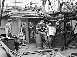 Sailors on board the merchant ship Empire Unity during World War II