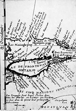 Late-1600s map that shows the Seneca settlement of Ganatsekwyagon, in present-day Scarborough