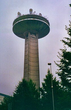 The communications tower at the VRT's headquarters in Brussels, the Reyers Tower