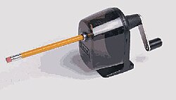 Hand crank on a pencil sharpener
