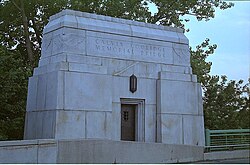 Southeast anchor of the bridge, with bronze door, showing art deco style