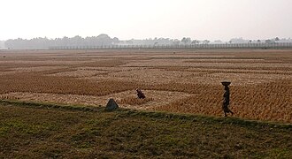 The Indo-Bangladeshi barrier in 2007. India is building a separation barrier along the 4,000-kilometre (2,500 mi) border with Bangladesh to prevent illegal immigration.