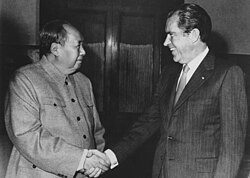 Chinese Communist Party Chairman Mao Zedong meets with Nixon on February 21, 1972