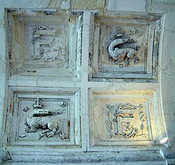 Salamander badge of King Francis I of France, with letter "F", Château de Chambord