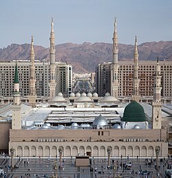 The Mosque of the Prophet in Medina containing the tomb of Muhammad