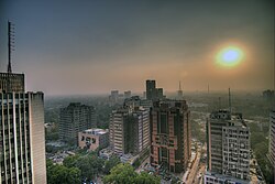 Dense smog blankets Connaught Place, New Delhi