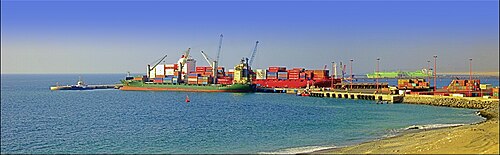 Overview of the Port Angamos at evening (Mejillones).