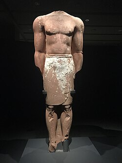 Colossal statue from Al-'Ula in the Hejaz (6th–4th century BCE), it followed the standardized artistic sculpting of the Lihyanite kingdom. The original statue was painted with white. (Louvre Museum, Paris)[67]