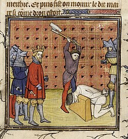 Execution of some of the ringleaders of the jacquerie, from a 14th-century manuscript of the Chroniques de France ou de St Denis