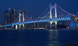 Gwangan Bridge illuminated at night