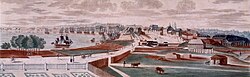 1803 view of New Orleans, looking upriver from the Marigny Plantation House, by J. L. Bouquet de Woiseri