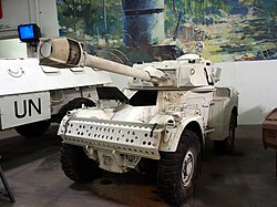 Peacekeepers' Panhard armoured car in the Musée des Blindés, Saumur, France. These vehicles have served with the UN since the inception of UNFICYP.
