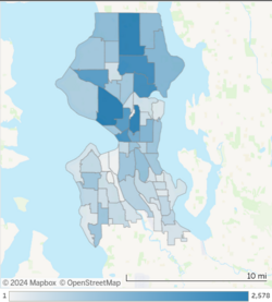 2023 map of recorded crimes in each Seattle neighborhood