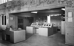 Transmitter room of shortwave station Yle in Pori, Finland, in 1954