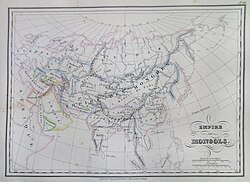 1837 map of Mongol Empire, showing Mangi in southern China