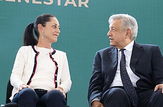 Andrés Manuel López Obrador (right), 65th President of Mexico, and Claudia Sheinbaum (left), then Head of Government of Mexico City and eventual 66th Mexican president, in June 2019