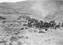 Yildirim Army Group carts and gun carriages destroyed by EEF aircraft on the Nablus-Beisan road