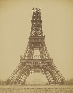 The Eiffel Tower, under construction in November 1888, startled Parisians—and the world—with its modernity.