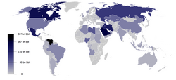 A map of world oil reserves according to OPEC, 2013