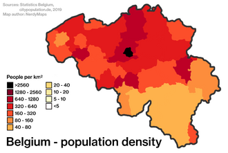 Population density in Belgium by arrondissement