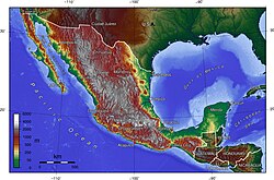 A topographic map of Mexico