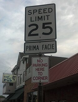 Example of a prima facie speed limit posted in Rapid River, Michigan