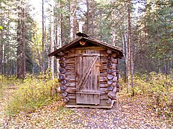 Log outhouse at a public-use cabin, Chena River State Recreation Area, Alaska