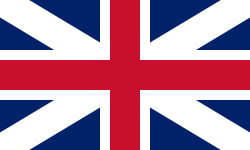 Red cross with white border over a white saltire and dark blue background.