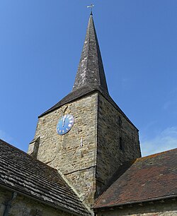 The tower is topped with a landmark spire.