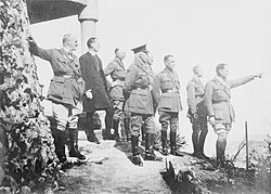 From left to right are, Sir Edmund Allenby, Rennie MacInnes, Malcolm Donald Murray, HRH the Duke of Connaught, Major General J S M Shea, Sir E S Bulfin, General Sir Harry Chauvel, Sir Philip Chetwode(March 19, 1918).