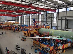 An Airbus A321 on final assembly line 3 in the Airbus Hamburg-Finkenwerder plant