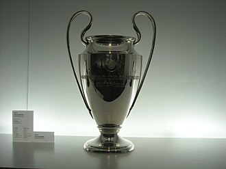 The UEFA Champions League trophy in FC Barcelona Museum.