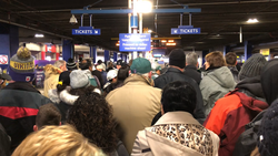 Security prescreening at the Mall of America before boarding the Metro Blue Line to U.S. Bank Stadium