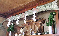 Japanese Shinto shrine with rope made of hemp