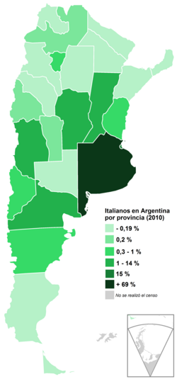 Percentage of Italian-born in Argentina by province according to the 2010 census