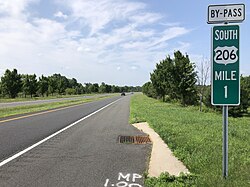 US 206 Bypass southbound 1 mile (1.6 km) from the southern terminus