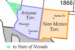 Split of Arizona and New Mexico territories, in 1866, after small portion ceded to Nevada