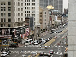 The intersection of Broad and Market Streets as seen from the Prudential Plaza Building, in Downtown Newark, 2005
