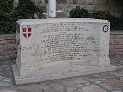 Plaque marking the location of the first hospital of the Knights of St John of Jerusalem at the Evangelical-Lutheran Church of the Redeemer