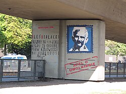 Graffiti in Gdańsk depicting Belarusian human rights activist Ales Bialiatski