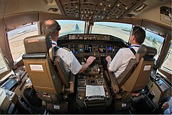 Pilots landing a Boeing 777