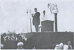 Salim Ali Salam delivering a funeral oration for King Faisal I of Iraq on behalf of the Lebanese delegation that traveled to Baghdad in September 1933