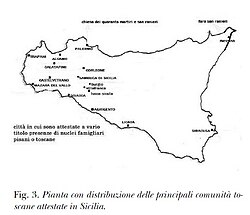 Map of Tuscan settlements in Sicily.