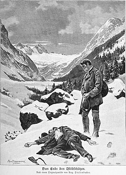 End of the poacher, illustration based on a painting by August Dieffenbacher, 1894