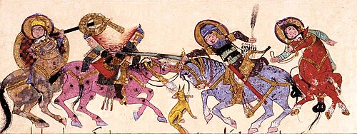 Battle scene, in Varka and Golshah, mid-13th century Seljuk Anatolia.[87]