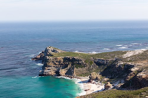 The Cape of Good Hope looking westward, from the coastal cliffs above Cape Point, overlooking Dias beach