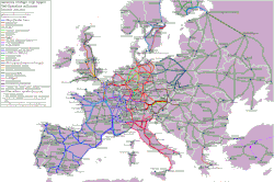Europe's high-speed rail system, including TGV lines in France