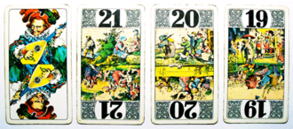 One of two patterns of Cego trump cards